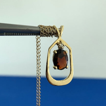Designer 14K Yellow Gold Oval Garnet Diamond Accented Pendant Necklace