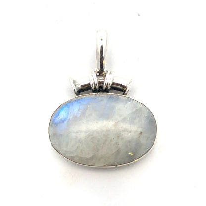 Vintage 925 Sterling Silver Oval Cabochon Moonstone Statement Pendant