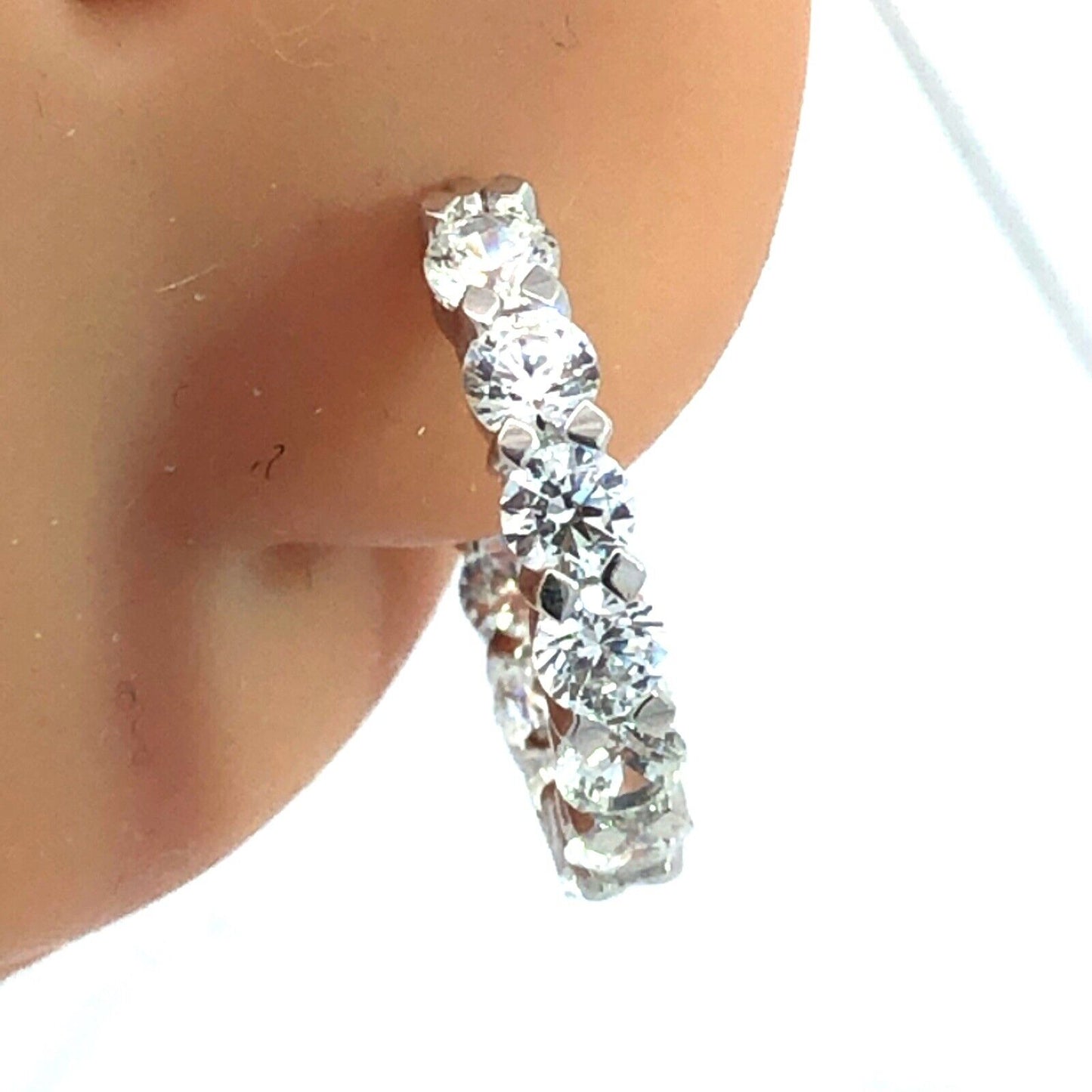 Designer 925 Sterling Silver Round Cubic Zirconia In Out Small Hoop Earrings