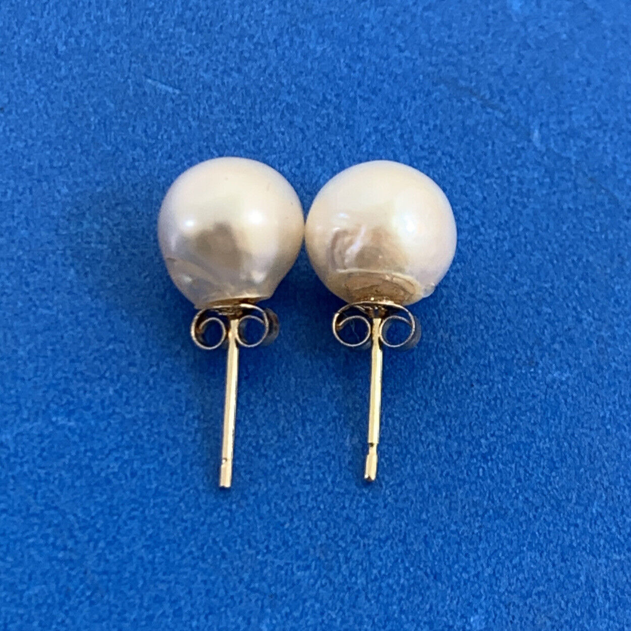 Designer 14K Yellow Gold White Pearl Solitaire Statement Stud Earrings 7.65mm