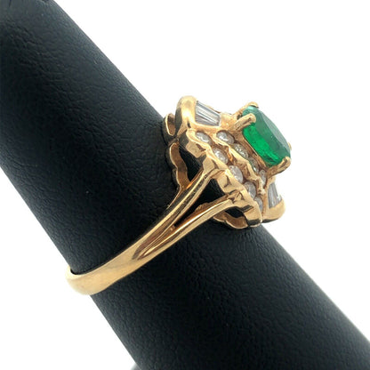 Estate 14K Yellow Gold Oval Emerald Diamond Double Halo Statement Cocktail Ring