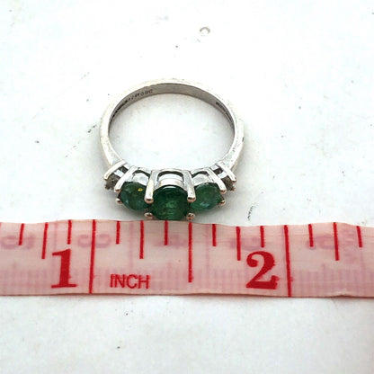 Designer TGGC 925 Sterling Silver Oval Emerald Trio White Amethyst Accent Ring