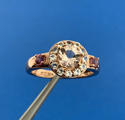 Designer HT 925 Sterling Silver Rose Vermeil Amethyst White Topaz Cocktail Ring