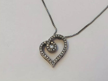 Designer 925 Sterling Silver Diamond Heart Pendant Eternal Love Bridal Necklace