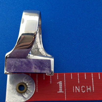 Stunning Sterling Silver 925 Square Cut Purple Amethyst Slab Ring Size 8.25