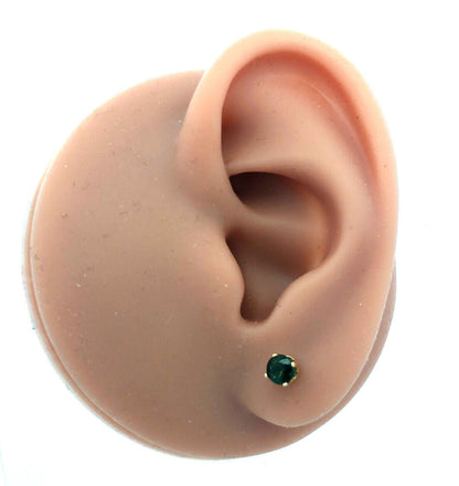 Lovely 14k Yellow Gold Round Cut Green Amethyst Stud Earrings w/ Friction Backs