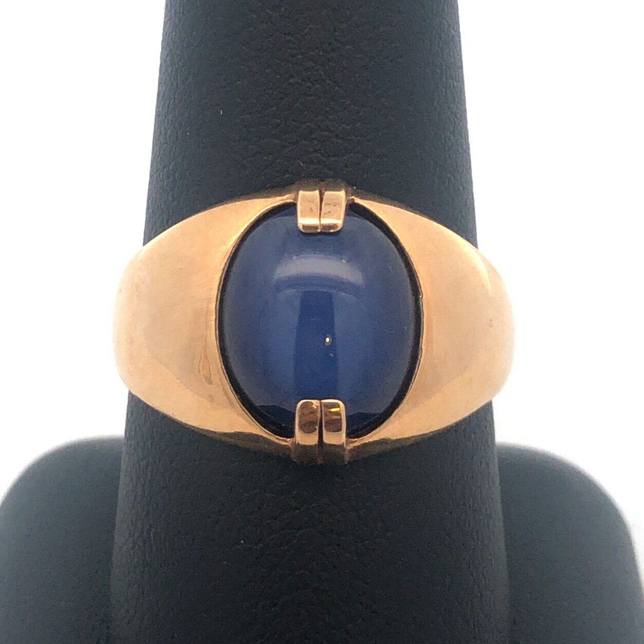 Gorgeous 10k Yellow Gold Oval Cabochon Blue Star Sapphire Dome Ring Size 9.25