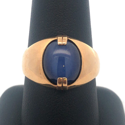 Gorgeous 10k Yellow Gold Oval Cabochon Blue Star Sapphire Dome Ring Size 9.25