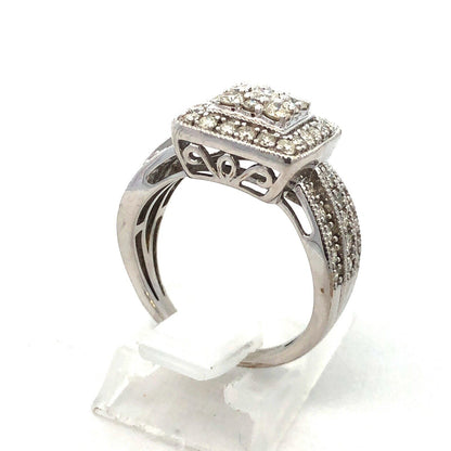 Designer 10K White Gold Diamond Double Halo Wedding Engagement Ring