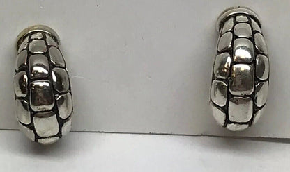 Sterling Silver 925 Snake Skin Design Half Hoop Huggie Earrings S166