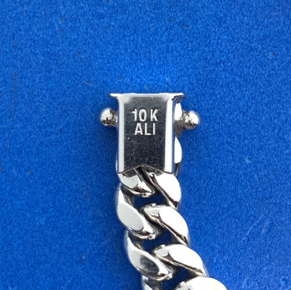 Designer ALI 10K White Gold Miami Cuban Link Unisex Chain Necklace