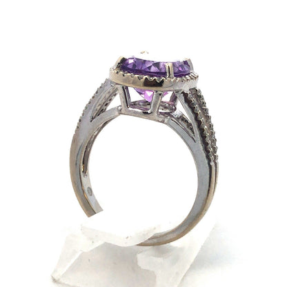 Designer 14K White Gold Oval Amethyst Diamond Halo Wedding Engagement Ring