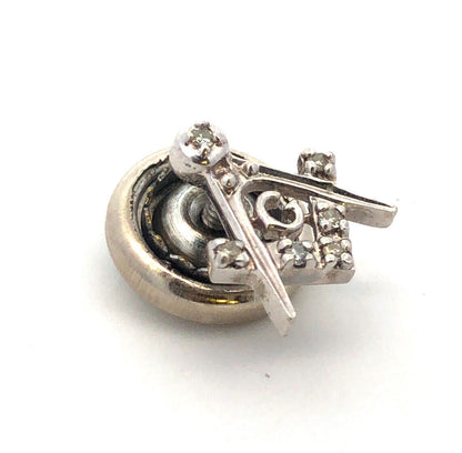 Gorgeous 14k White Gold Diamond Triangular G Mason Masonic Pin