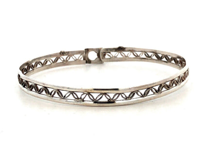 Vintage 925 Sterling Silver Open Work Leaf Scroll Bangle Bracelet