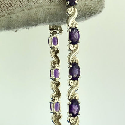 Sterling Silver 925 Oval Amethyst S Link February Anniversary Tennis Bracelet