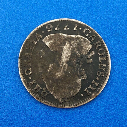 1776 Bolivia Silver 2 Reales Carlos III Potosi Mint JR Colonial Milled Coinage