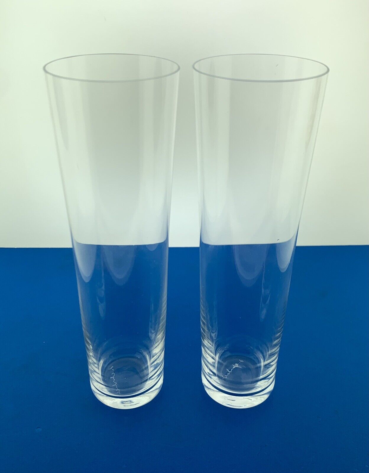 Designer Signed Deborah Ehrlich Swedish Handblown Tall Shot Glass Flute Pair