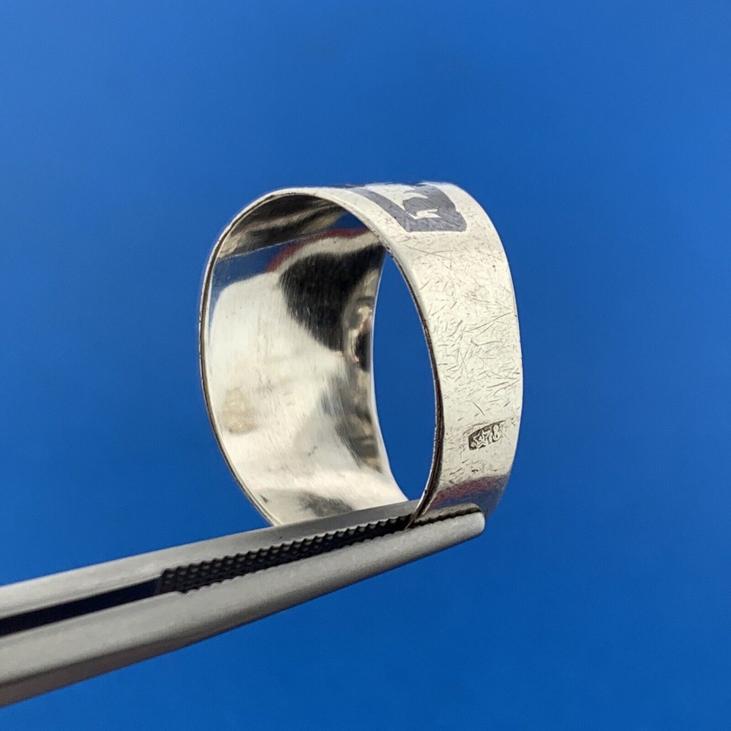 Vintage 925 Sterling Silver Niello Floral Design Statement Cigar Band Ring