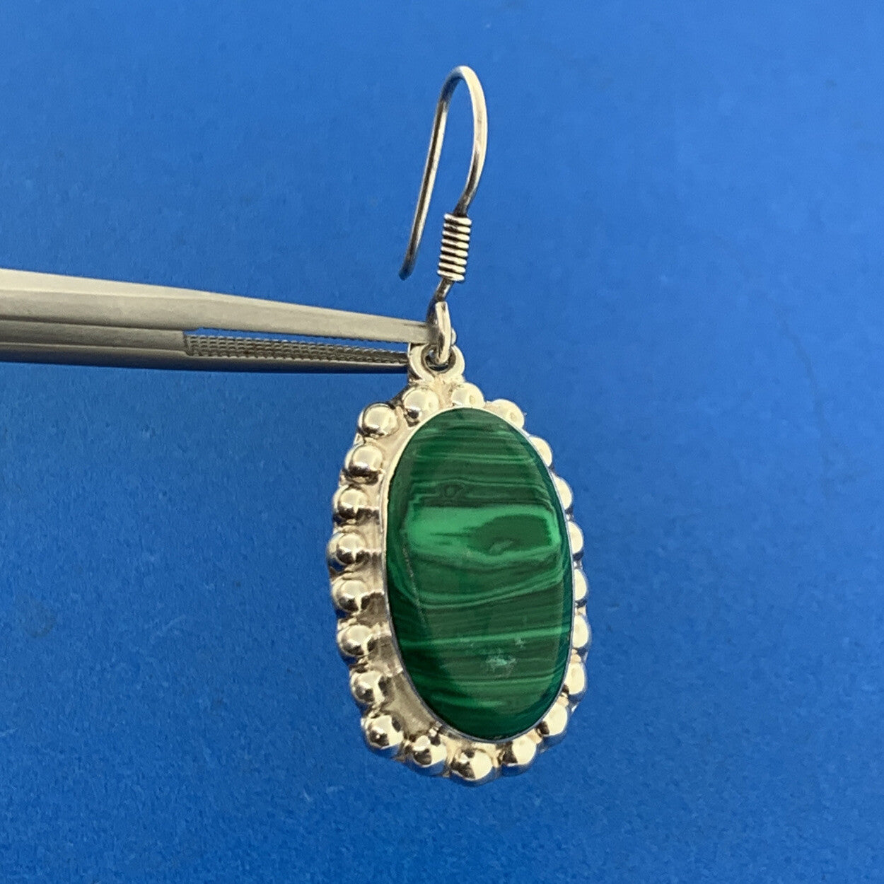 Vintage Taxco Mexico Designer Sterling Silver 925 Malachite Statement Earrings