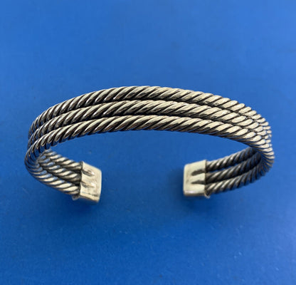 Vintage Taxco 925 Sterling Silver Triple Cable Statement Cuff Bracelet