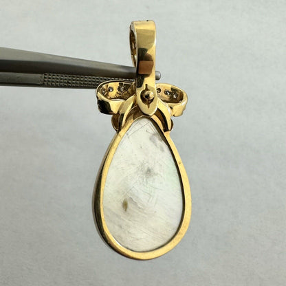 Designer 14K Yellow Gold Teardrop Pearl Diamond Accent Bow Enhancer Pendant