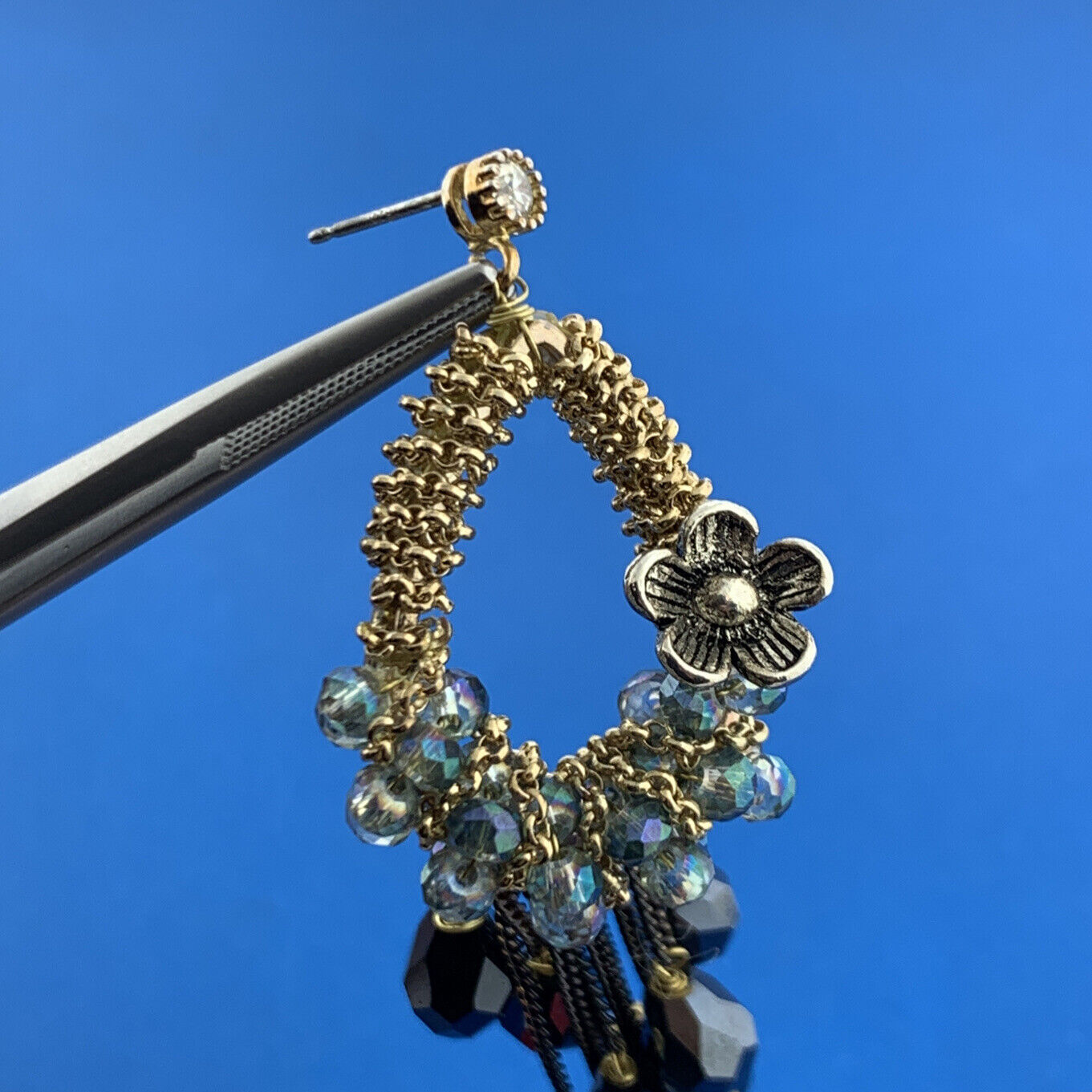 Gold Silver Tone Multi Colored Crystal Statement Pear Hoop Drop Dangle Earrings