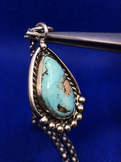 Blue Turquoise Native American 925 Sterling Silver Pendant Necklace