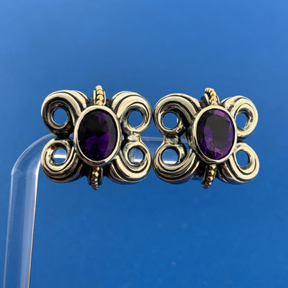 Lagos Caviar 925 Sterling Silver 18K Gold Amethyst Butterfly Omega Back Earrings