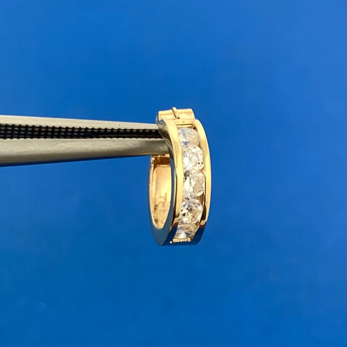 Designer 14K Yellow Gold Round Cubic Zirconia CZ Huggy Hoop Earrings