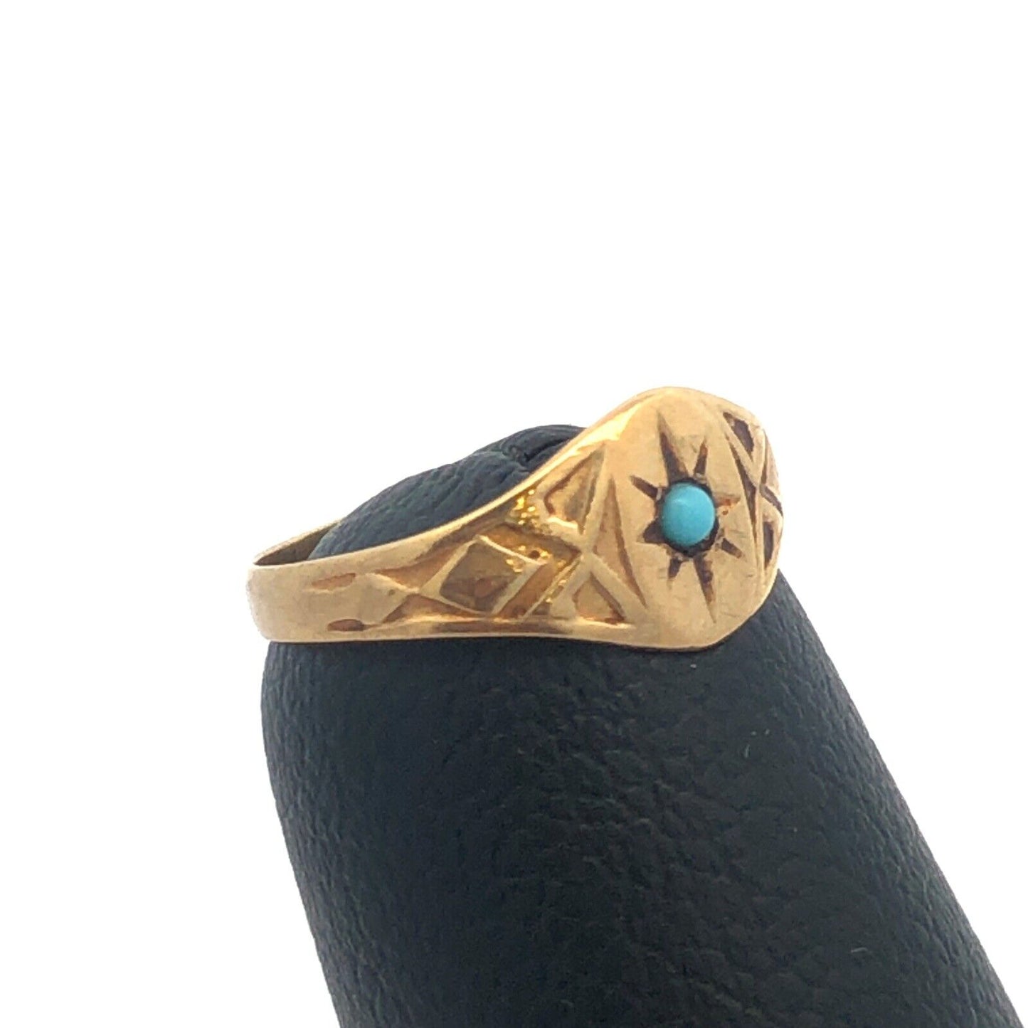 Antique 10K Yellow Gold Turquoise Seed Bead Child's Ring Size .05