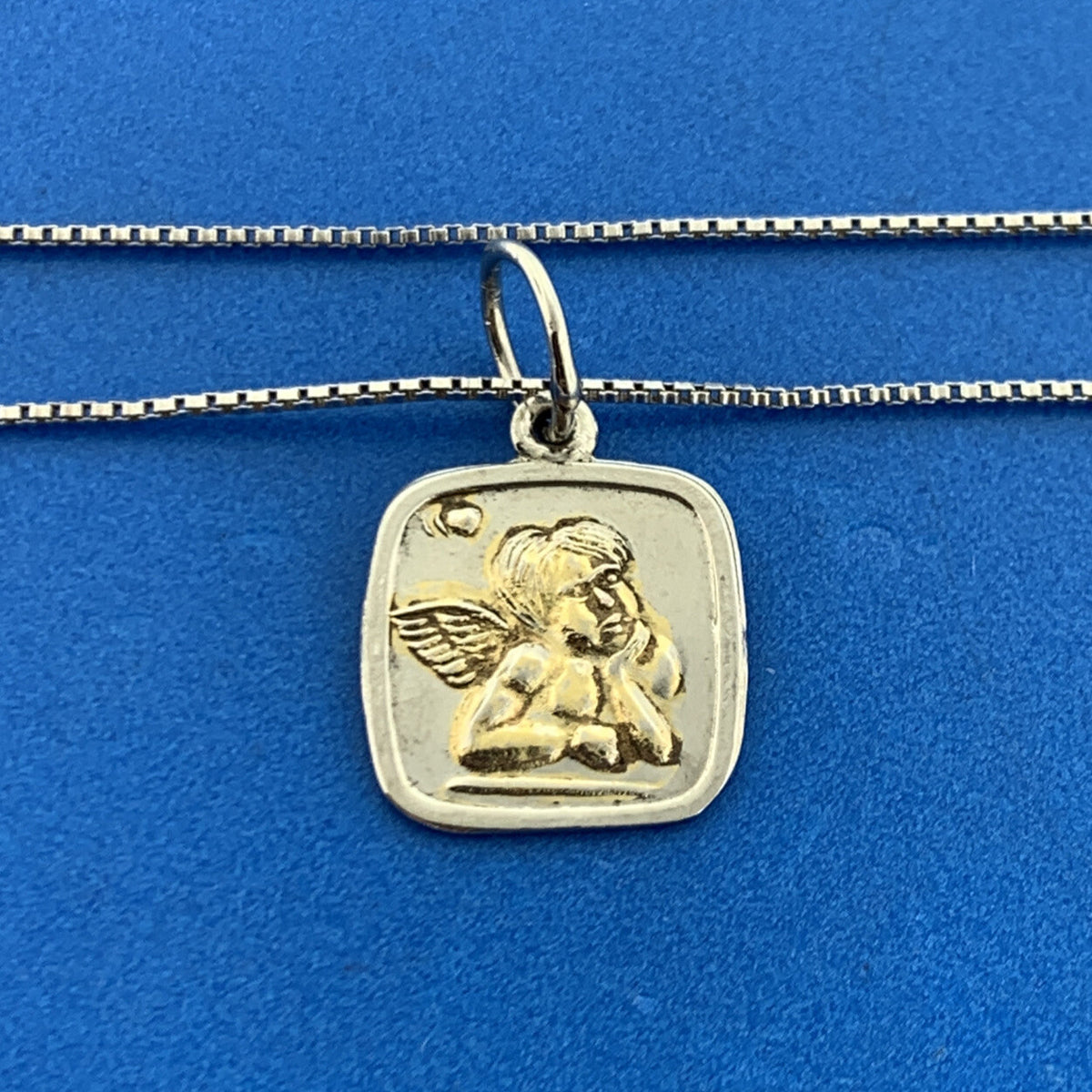 FAS Italy 925 Sterling Silver Two Tone Cherub Guardian Angel Pendant Necklace