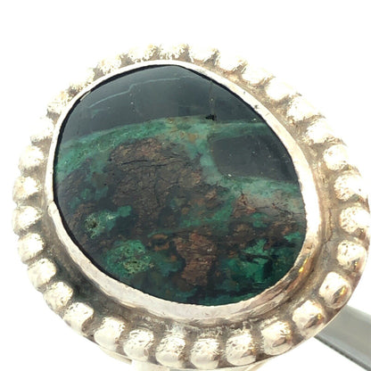 925 Sterling Silver Green Chrysocolla Oval Cabochon Statement Ring