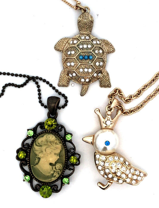 Lot Of Three Gold Tone Bronze Tone Fashion Estate Costume Necklaces