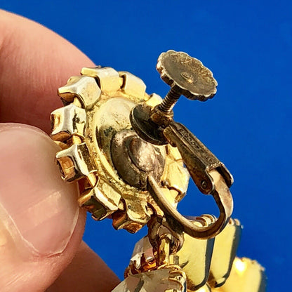 Extravagant Gold Tone Runway Rhinestone Statement Hoop Clip Glamour Earrings