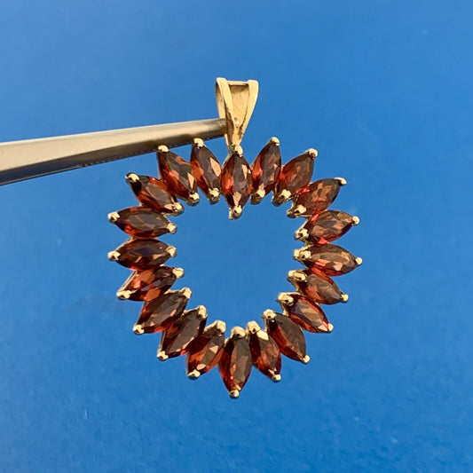 Gorgeous 10k Yellow Gold Marquise Cut Garnet Open Heart Loving Romantic Pendant