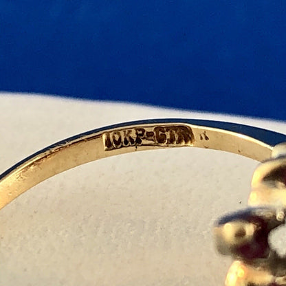 Vintage 10K Yellow Gold Ruby Diamond Cluster Bypass Cocktail July Occasion Ring