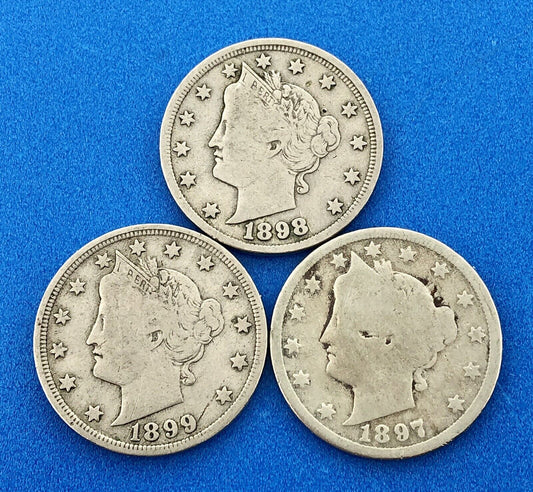 1897 1898 1899 P Liberty Head Nickel Five Cents 5c Rare Philadelphia 3 Coin Lot