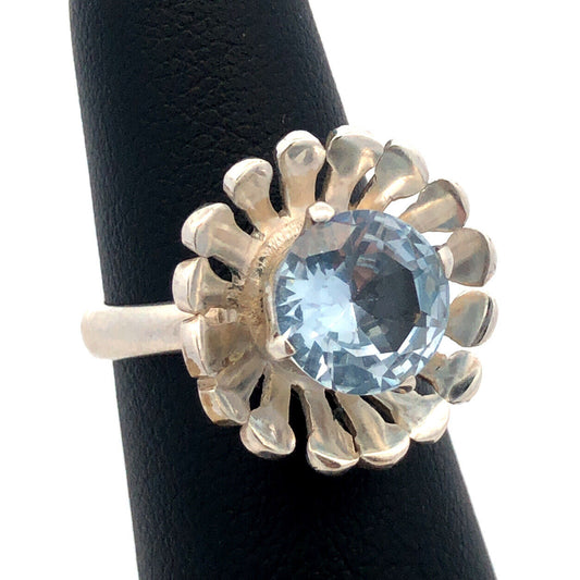 Vintage Designer Mexico 925 Sterling Silver Round Tanzanite Flower Cocktail Ring