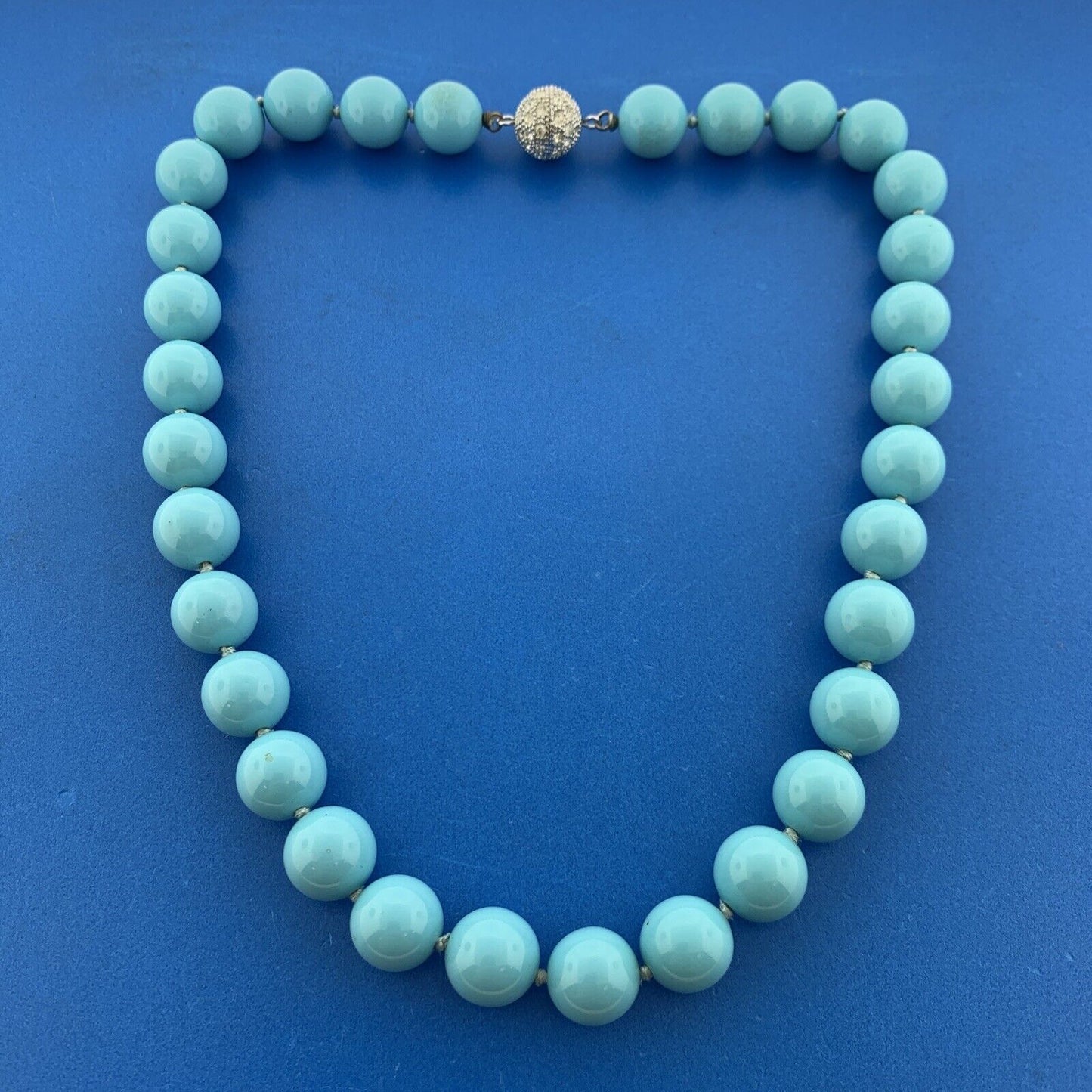 Silver Tone Rhinestone Aqua Enamel Round Bead Statement Choker Necklace