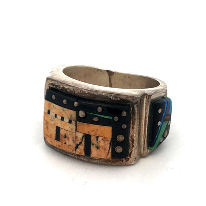 Calvin Begay Starry Night in the Pueblo Sterling Silver 925 Navajo Band Ring