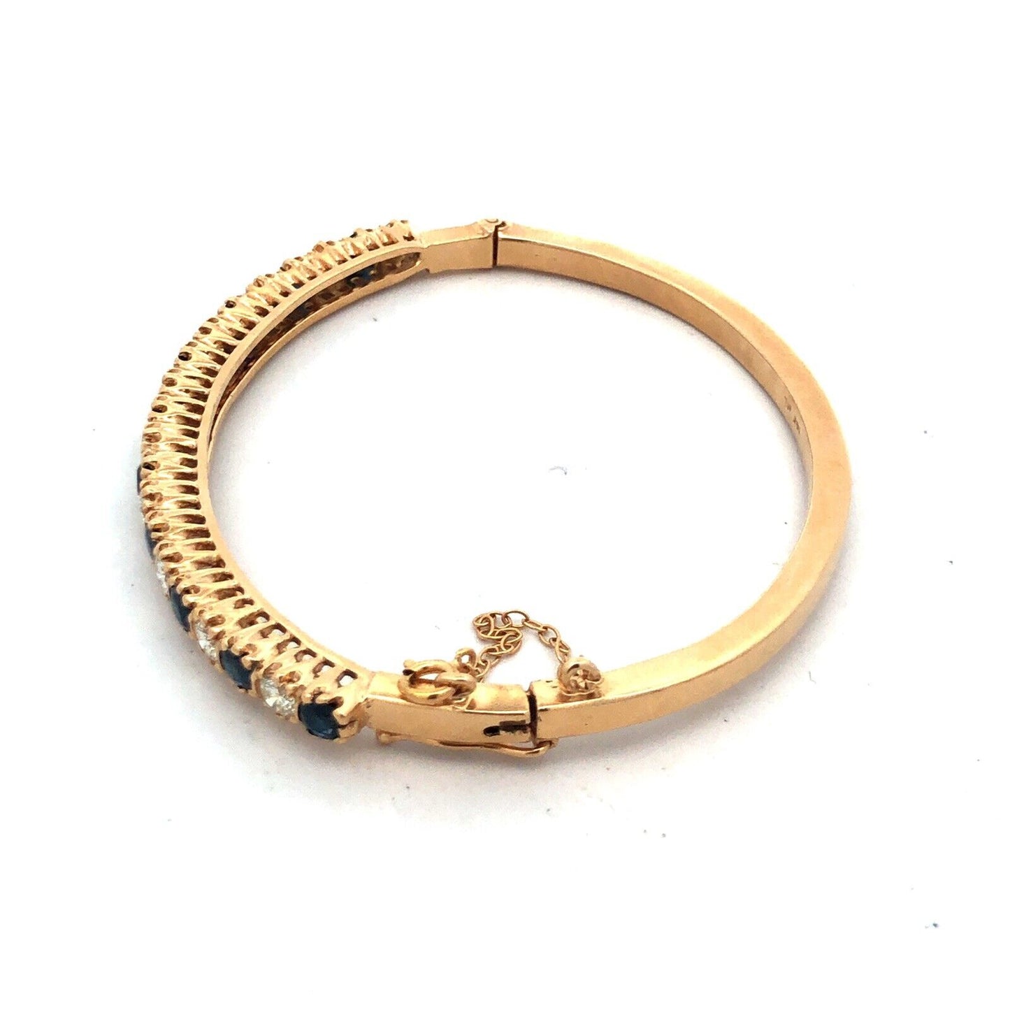Stunning 14K Yellow Gold Diamond Sapphire September Hinged Bangle Bracelet