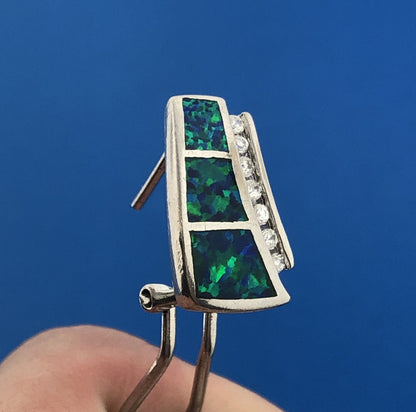 Stunning Sterling Silver 925 Fiery Opal CZ Modernistic Trapezoid Earrings