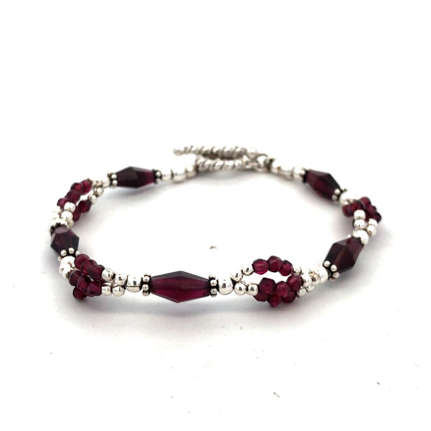 Designer 925 Sterling Silver Amethyst Beaded Textured Toggle Bracelet