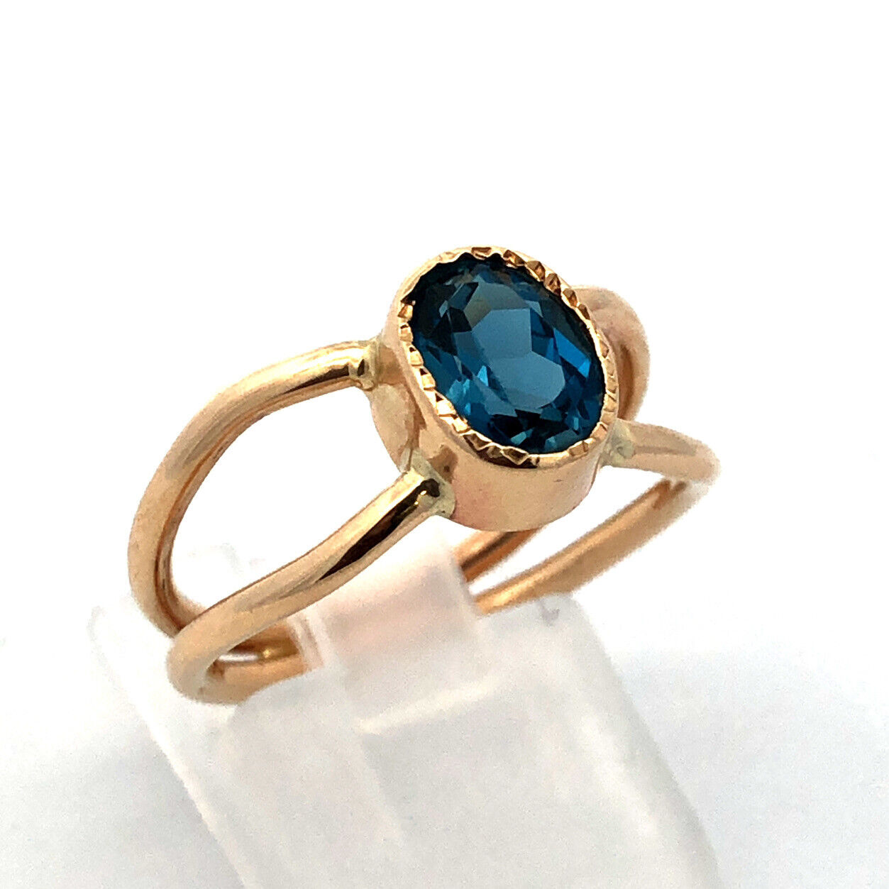 Modernist 14K Yellow Gold Oval London Blue Topaz December Birthstone Ring