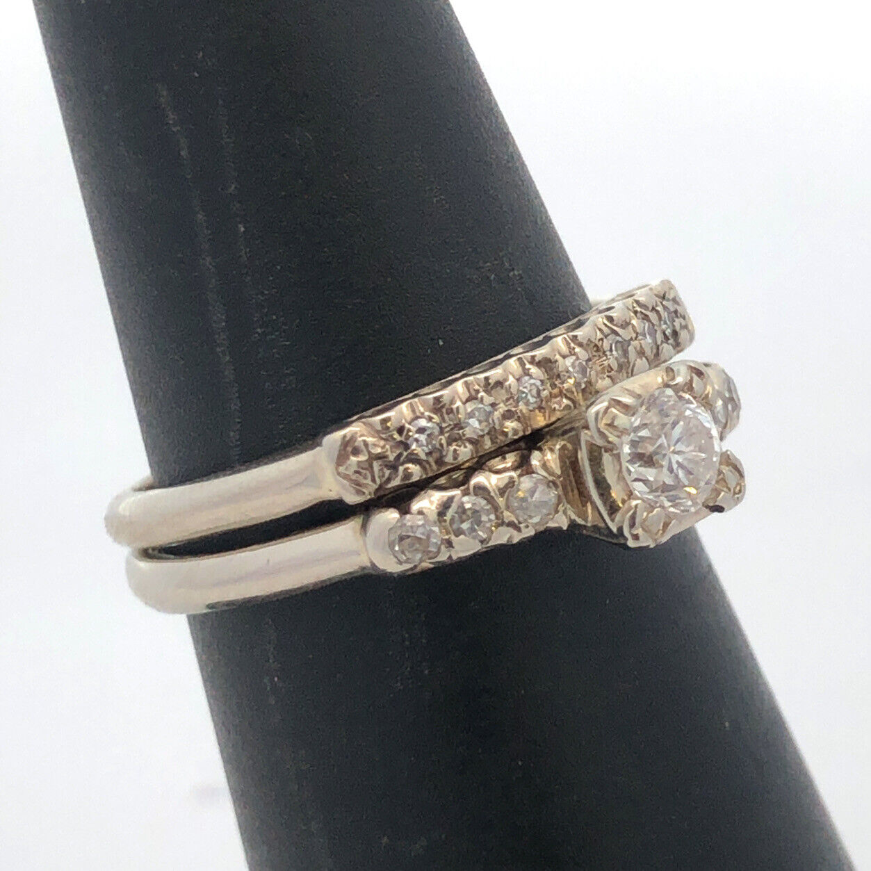 Tru-Heart 14K White Gold Diamond Solitaire W/Accents Engagement Wedding Band Set