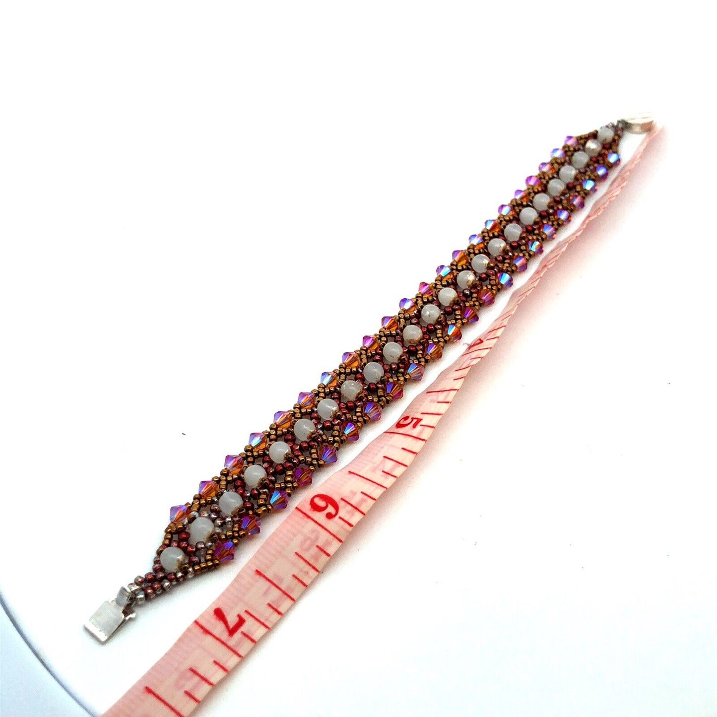 925 Sterling Silver Vintage Faux Pearl Crystal Woven Beaded Bracelet