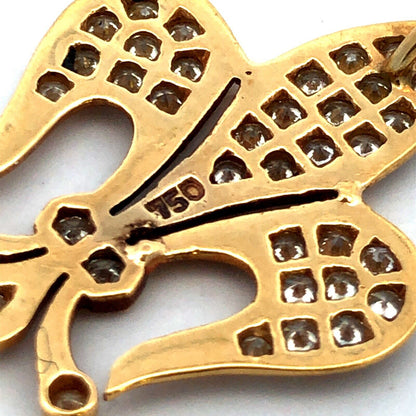 Estate 18K Yellow Gold Round Diamond Fleur De Lis French Religious Pendant