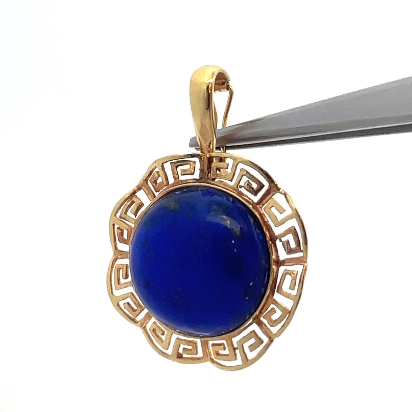 Designer 14K Yellow Gold Round Lapis-Lazuli Cabochon Statement Enhancer Pendant