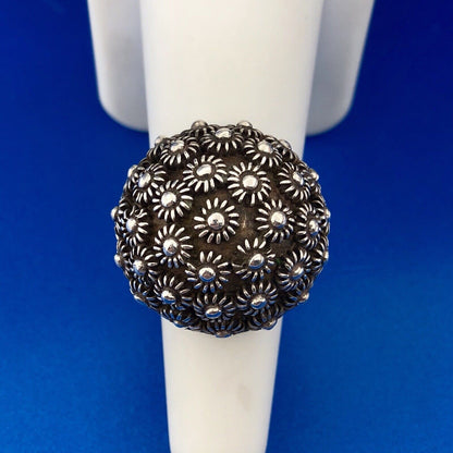 Vintage Taxco Mexico 925 Sterling Silver Floral Mushroom Cap Dome Statement Ring