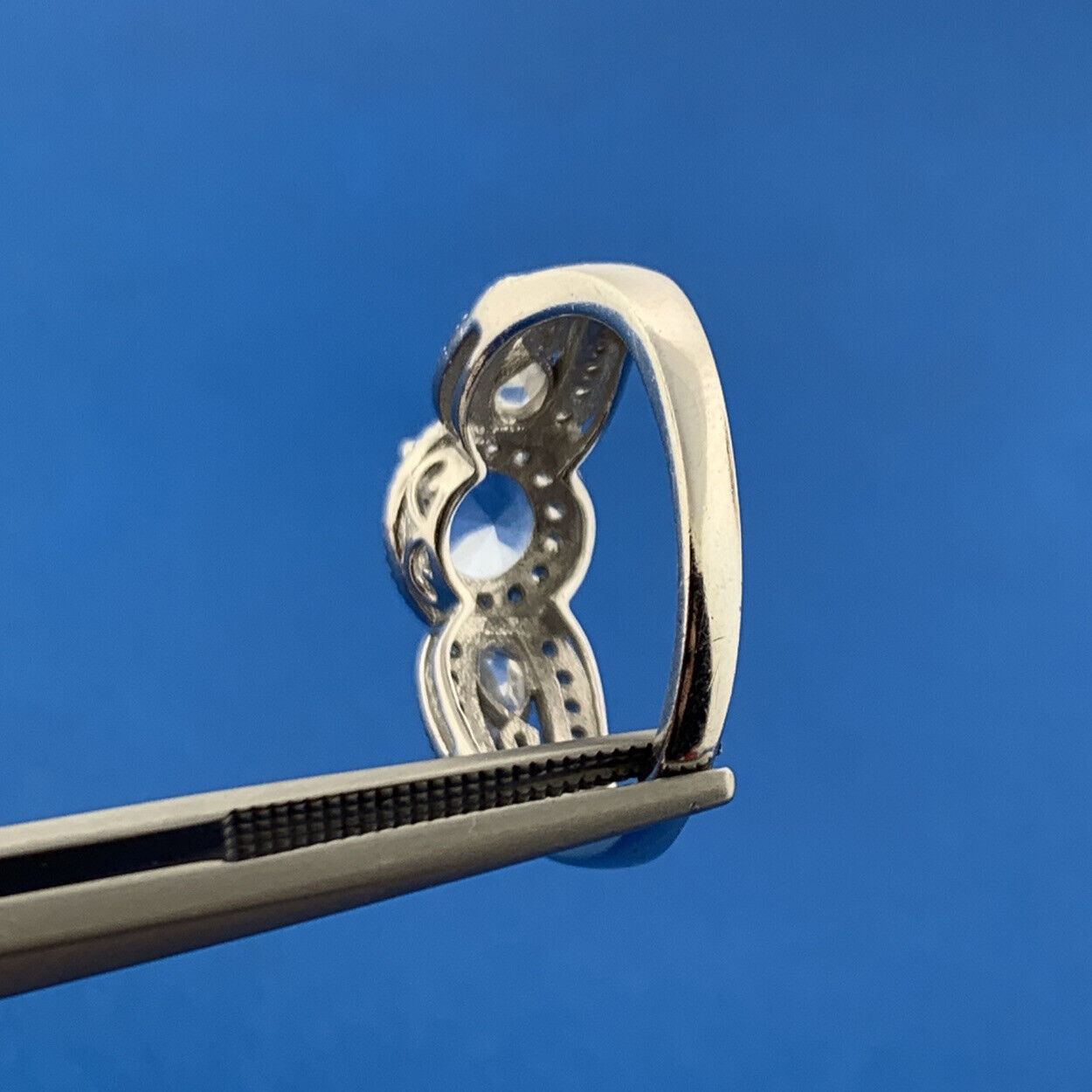 925 Sterling Silver Blue Spinel White Cubic Zirconia Halo Cocktail Ring
